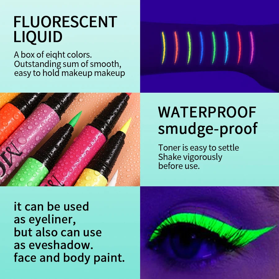 UV Neon Face & Body Paint Eyeliner Pen – 8 Colors, Waterproof