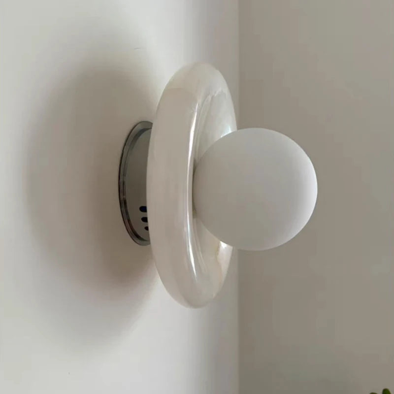 Round Real Stone Wall Light – White Glass G9 Indoor Lamp