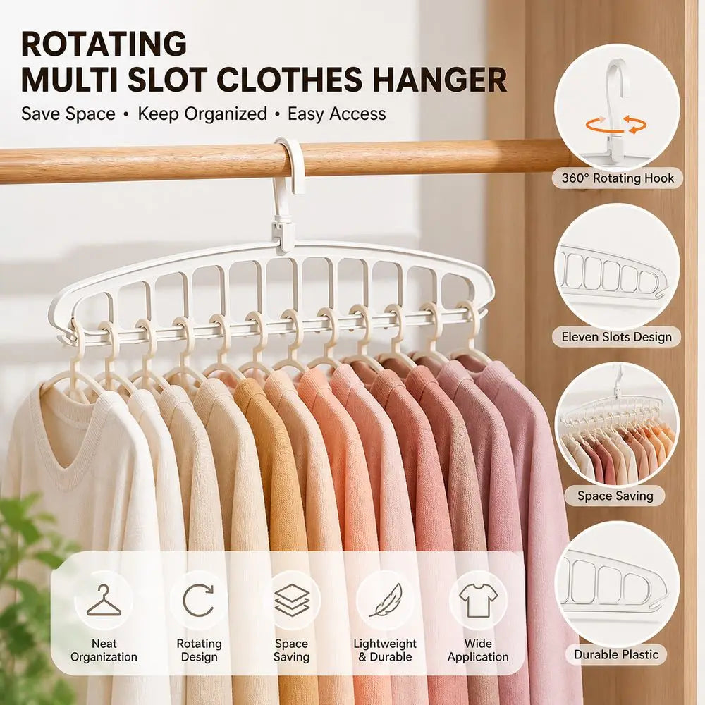 Folding Rotating Clothes Hanger – 11-Slot Space-Saving Rack