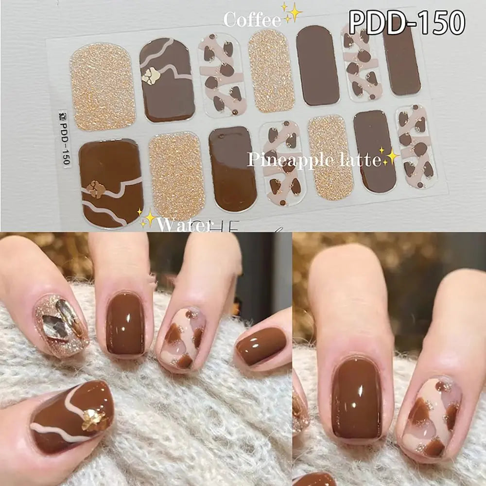 Semi-Cured Gel Nail Stickers – 14 Floral Full Cover Strips