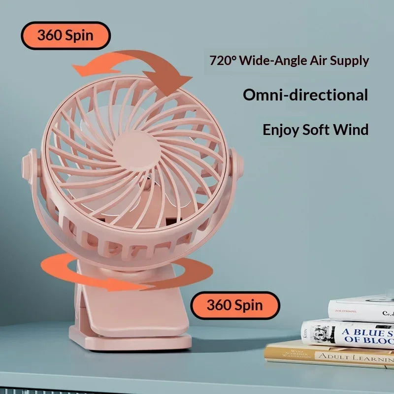 Rechargeable Clip Fan – 720° Rotatable USB Portable Fan
