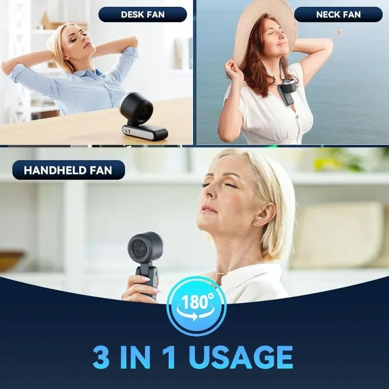 SAMMY 180° Mini Portable Fan – 5 Speeds, USB Rechargeable