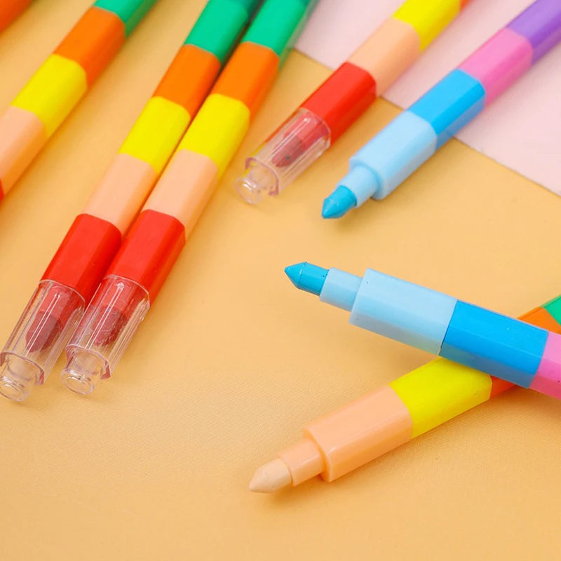 12-Color Stackable Building Block Crayons – Kids Art Gift Set