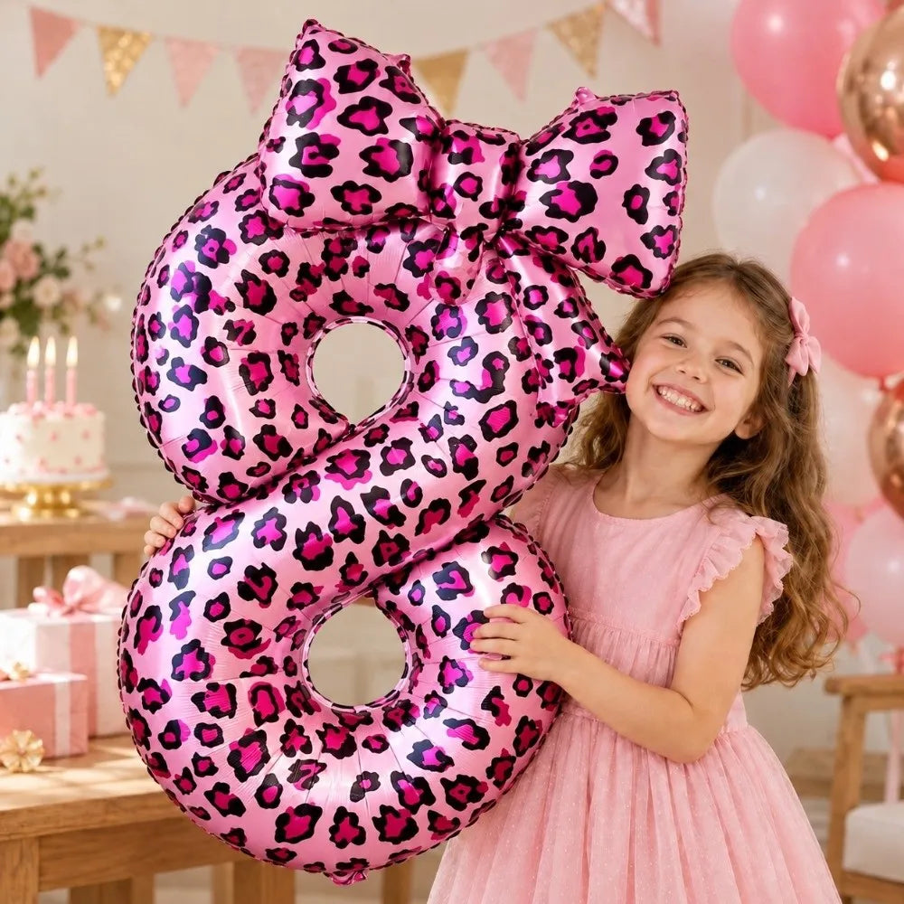Pink Leopard Foil Number Balloons 0-9 | 40 Inch Party Décor