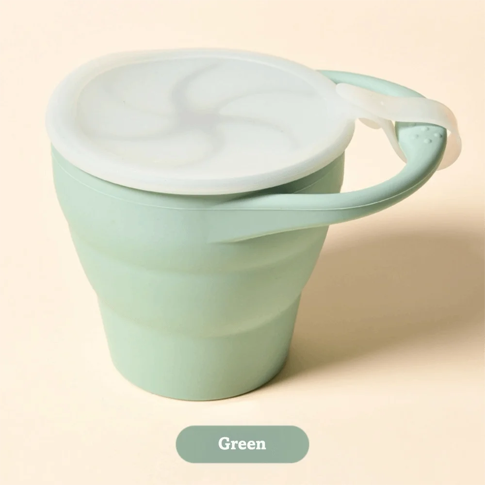 Foldable Silicone Baby Snack Cup with Lid – 350ml Kids Container