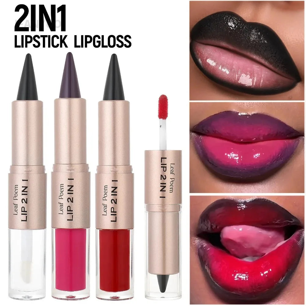 2-in-1 Lip Liner & Crystal Lip Gloss Duo – Matte + Glossy