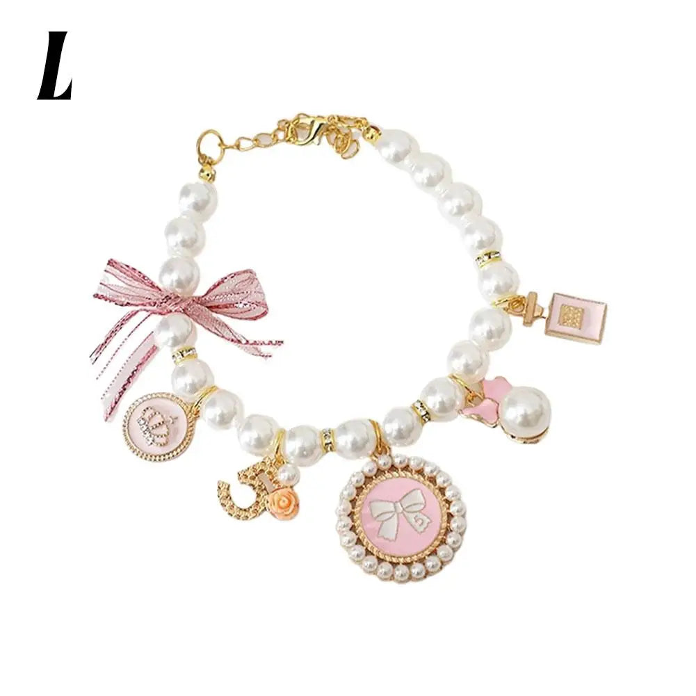 Pet Pearl Collar Bow Pendant – Princess Necklace Cats & Dogs