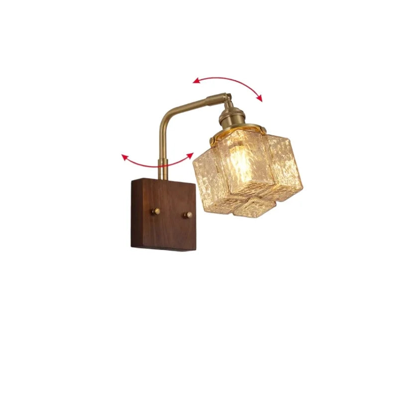 Vintage Brass Frosted Glass Wall Lamp – Nordic Bedside Sconce