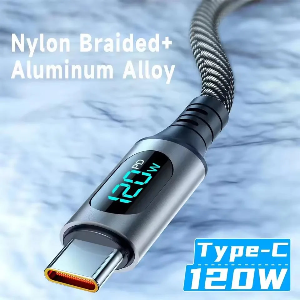 120W 6A USB-C Fast Charge Cable with LED Digital Display