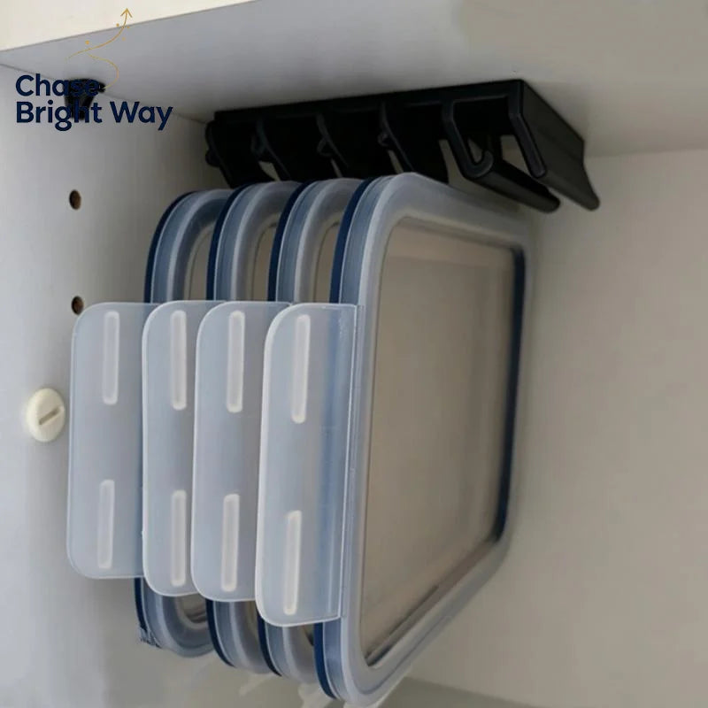 Under Cabinet Food Container Organizer – 4-Slot No-Drill Rack