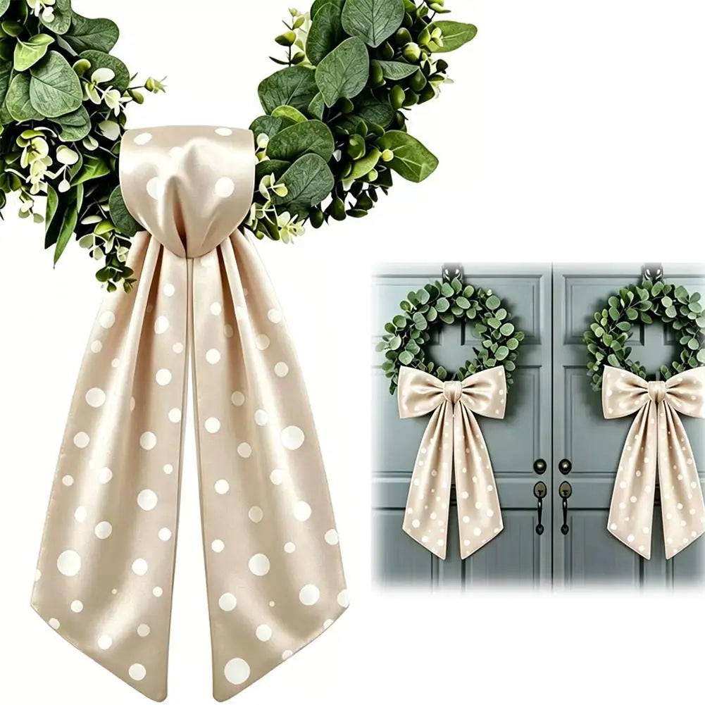 Satin Christmas Wreath Sash | Polka Dot Holiday Ribbon Bow