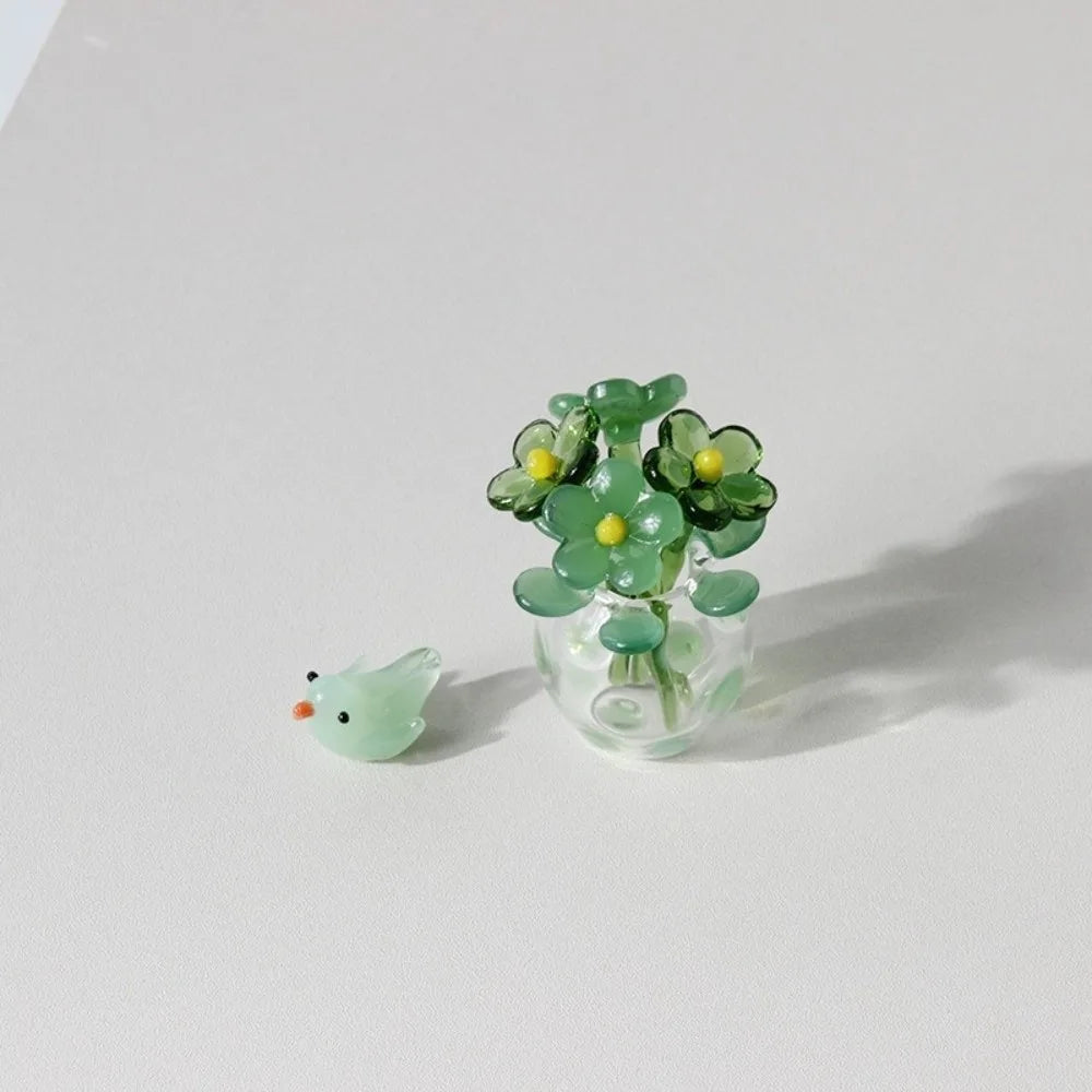 Mini Hand-Blown Glass Flower Decor Set with Vase | 5 Piece