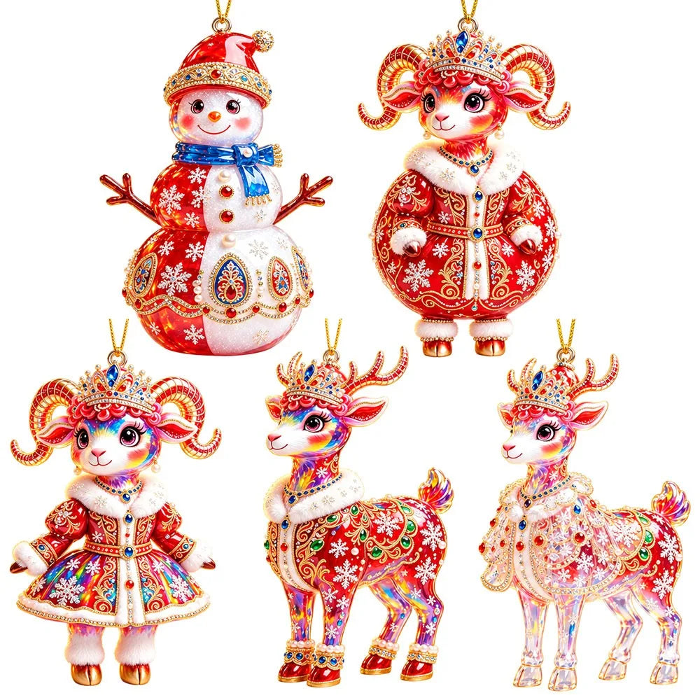Rhinestone Goat Hanging Ornaments – Acrylic 5-Pack | 8cm