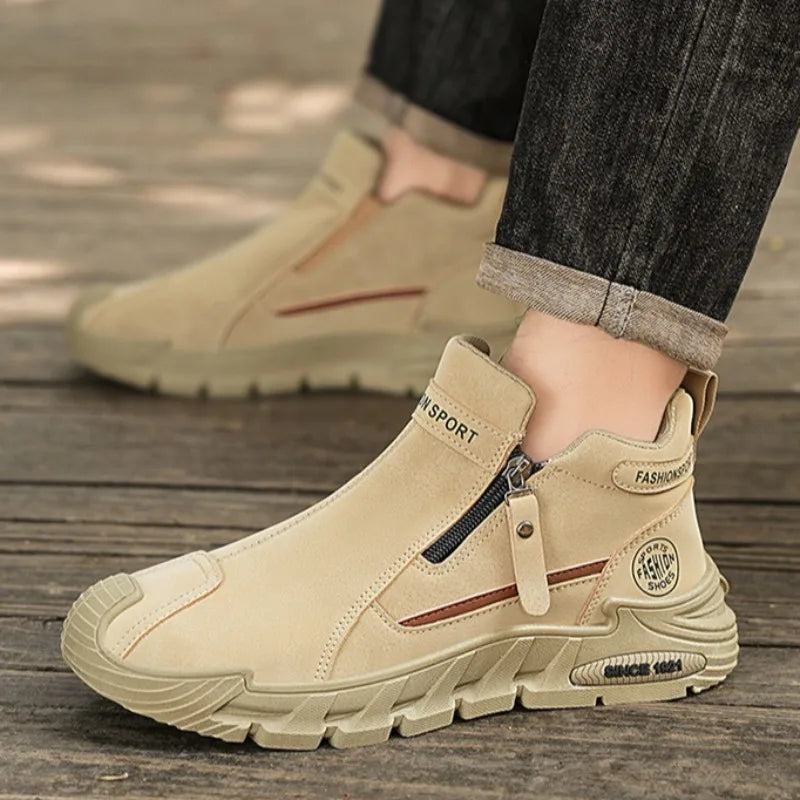 LEDP Men's Zipper Casual Sneakers – Non-Slip Outdoor Shoes