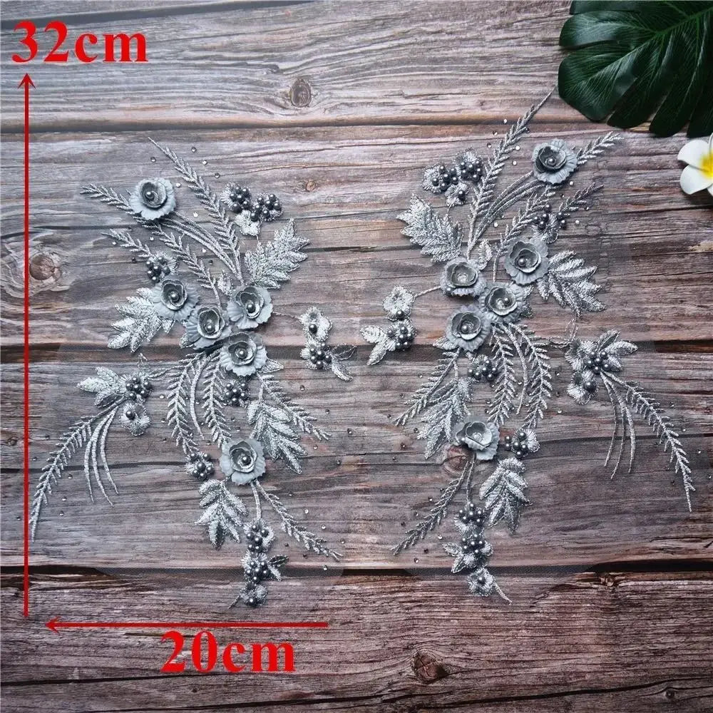 3D Flower Tassel Lace Appliqué Patch – Bridal Sew-On 2pc