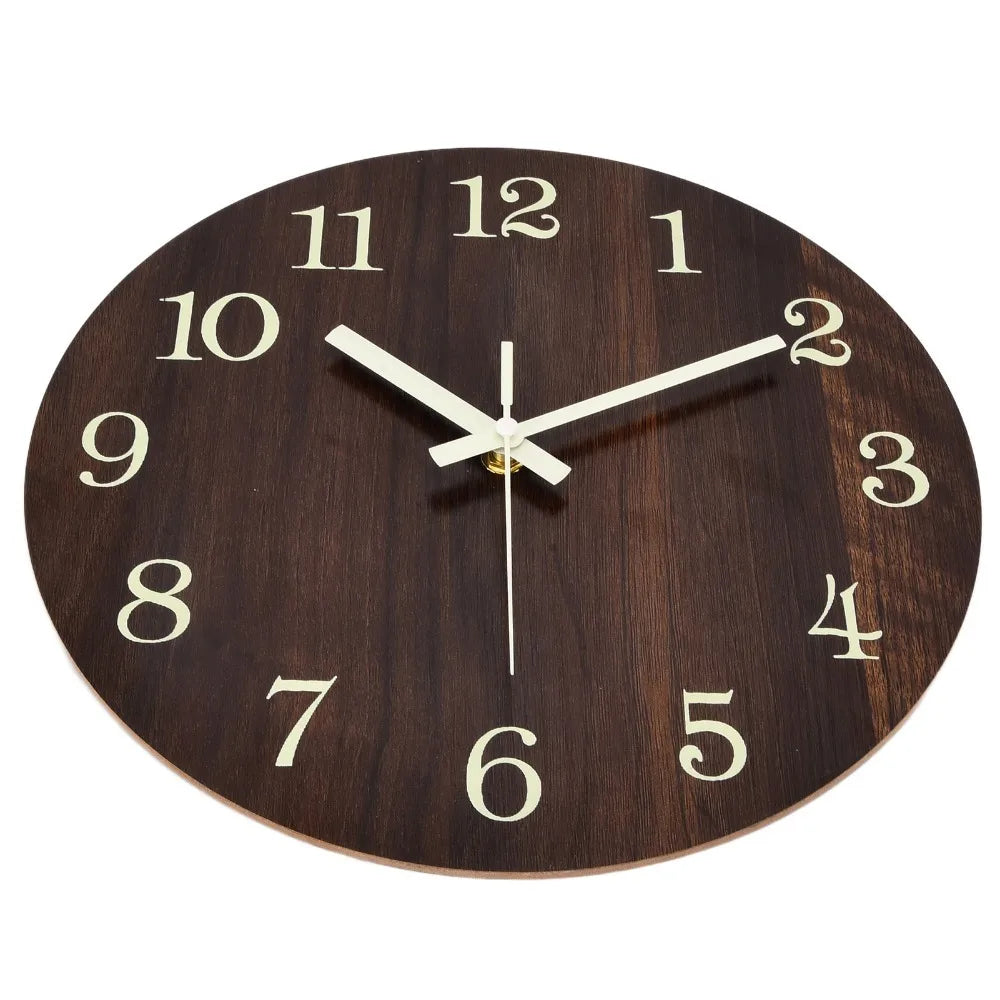 Luminous Wood Wall Clock – Silent Quartz Retro Antique 30cm