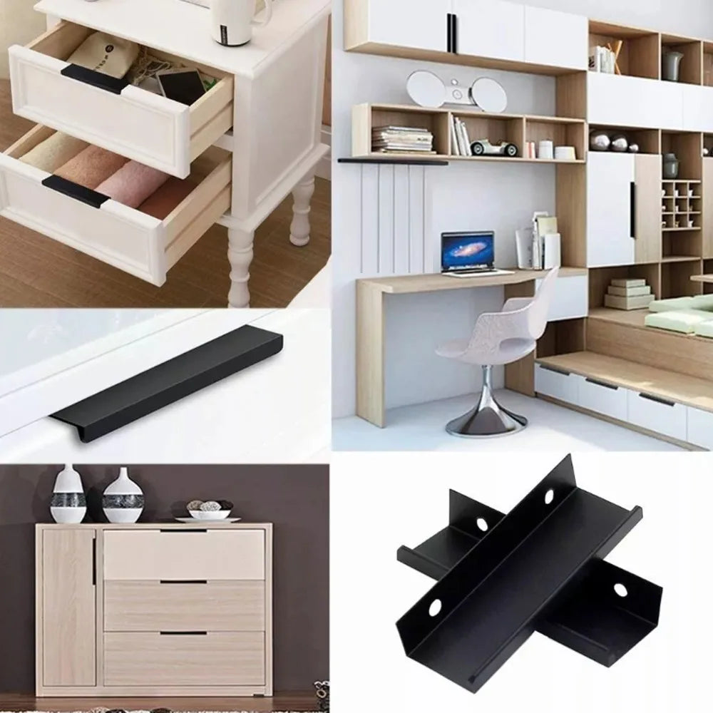 10-Pack Black Aluminum Cabinet Edge Pulls | Concealed Drawer Handles