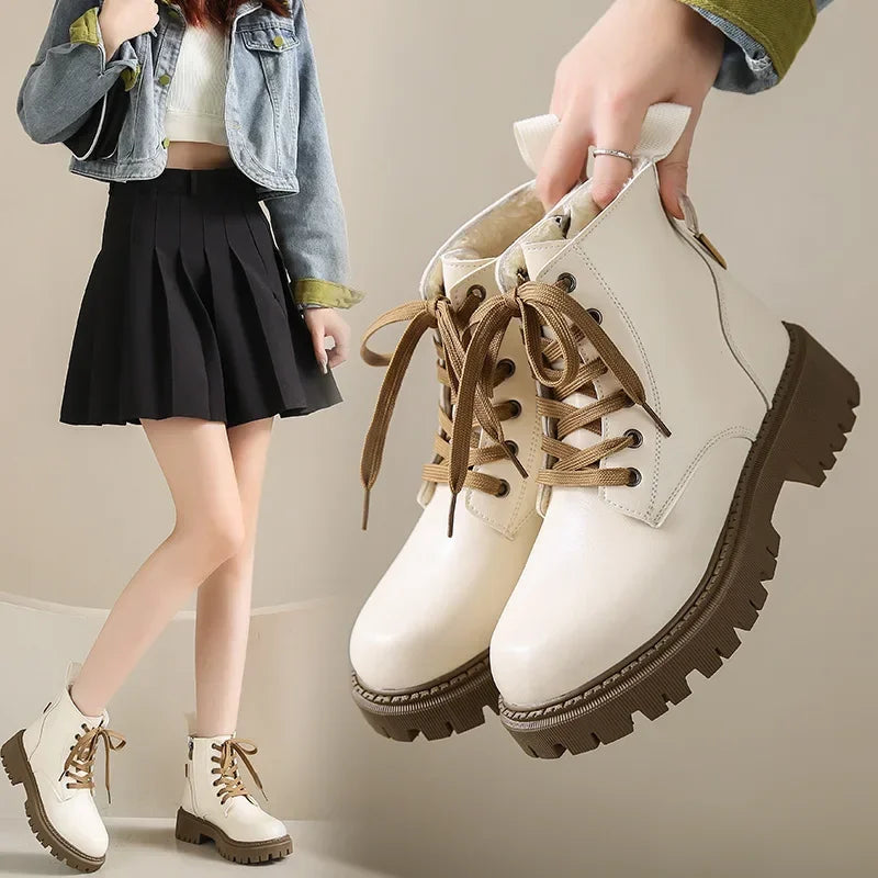 LEDP Women's British Style Ankle Boots – Platform Moto