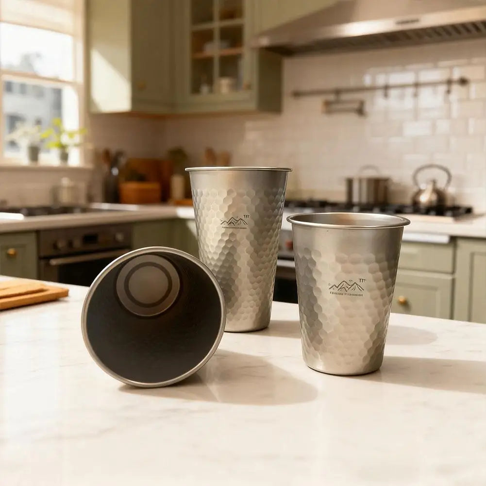 Titanium-Finish Stainless Steel Camping Cup 350–600ml | 1–3 Pack