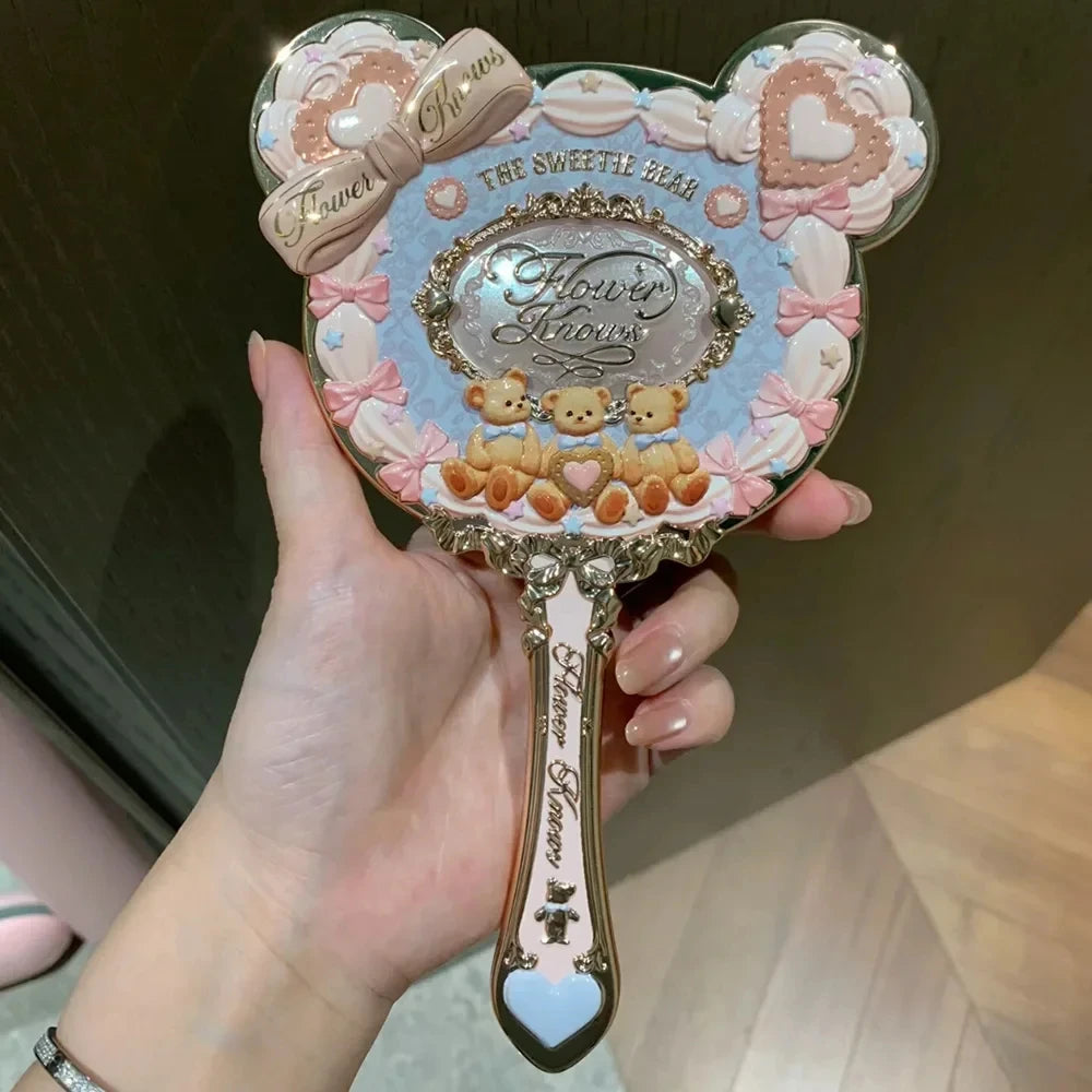 Flower Knows Pastel Hand Mirror Set – Powder Puff & Tote Bag