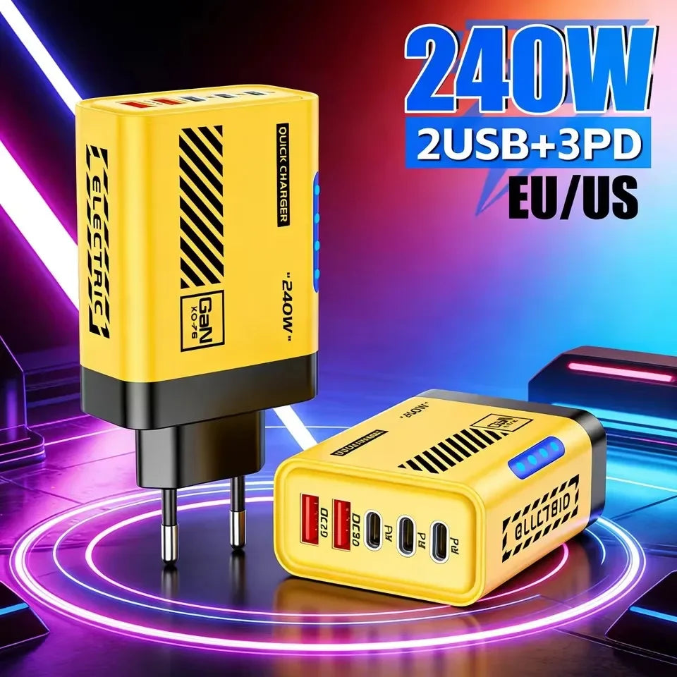 5-in-1 GaN 120W Fast Wall Charger – USB-C PD & USB-A