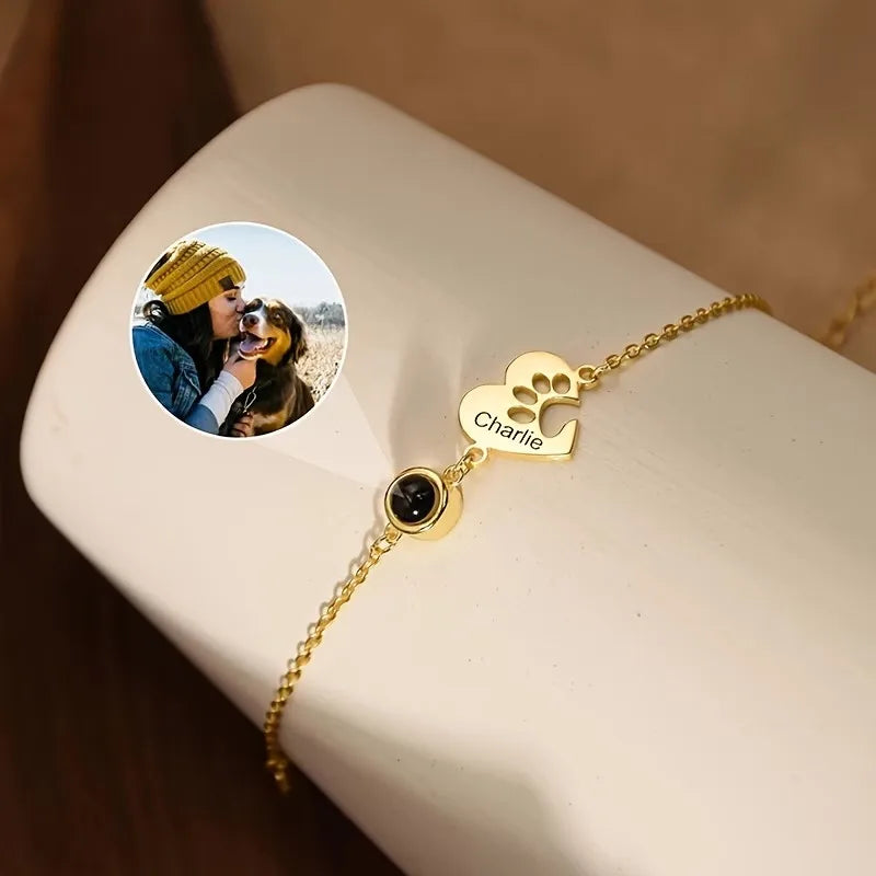 Personalized Pet Photo Projection Bracelet | Custom Paw Name