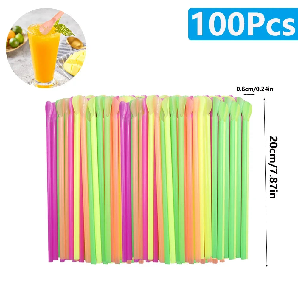 Color Spoon Straws for Milkshakes & Smoothies | 50–2000 Pack