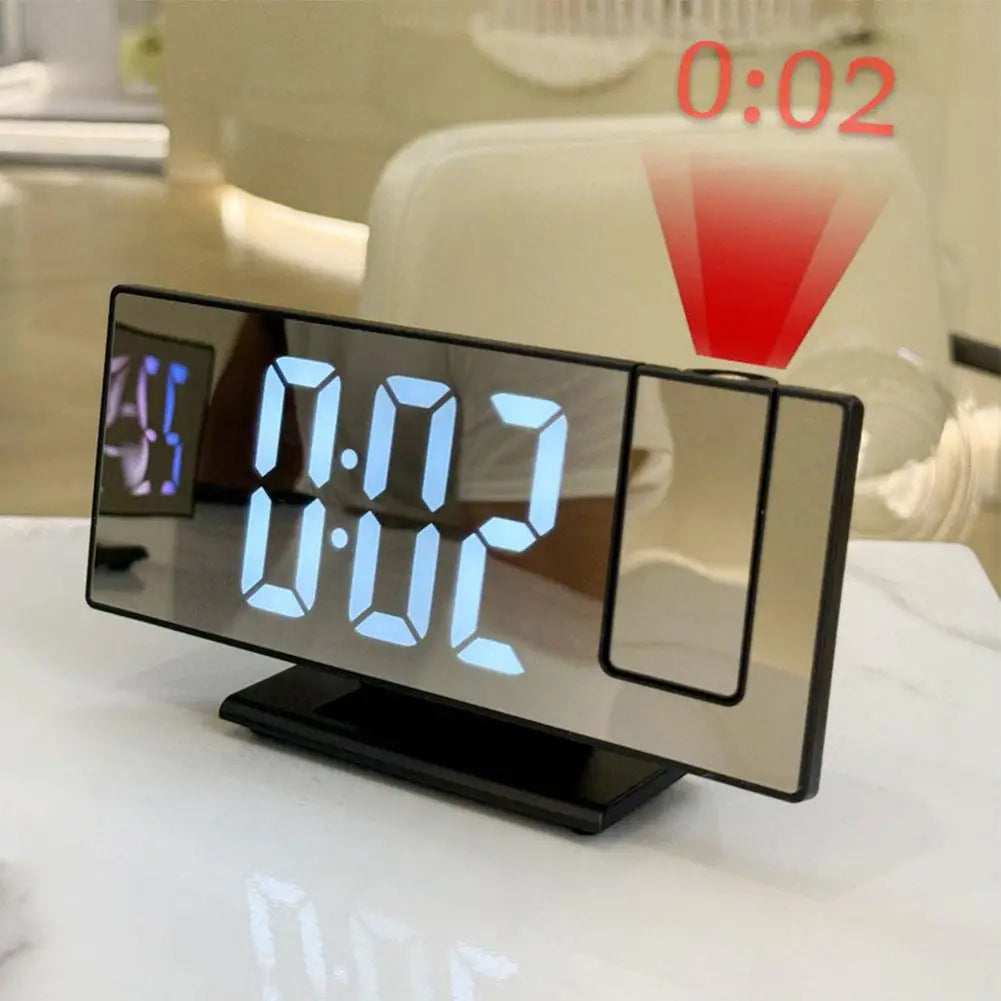 Projection Alarm Clock – LED Mirror Display, Temp & USB Power