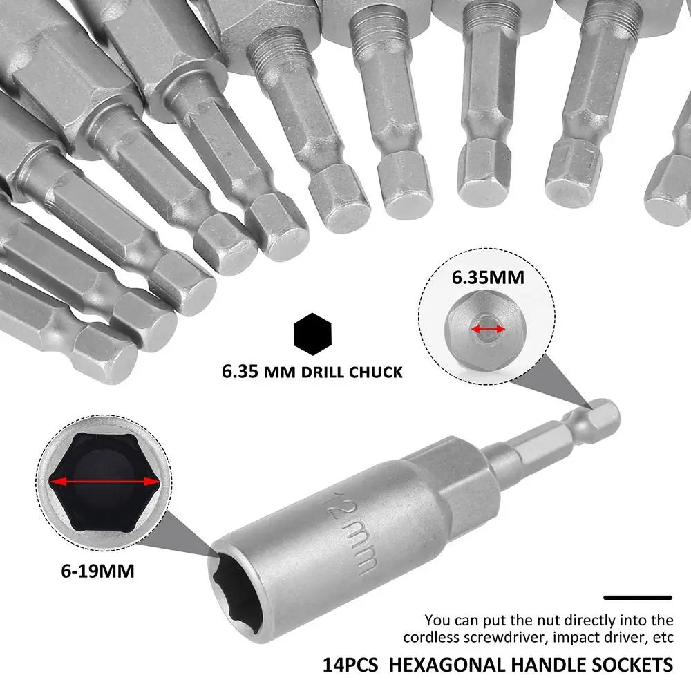 Magnetic Hex Nut Driver Drill Bit Adapter 1/4" – 5.5–19mm