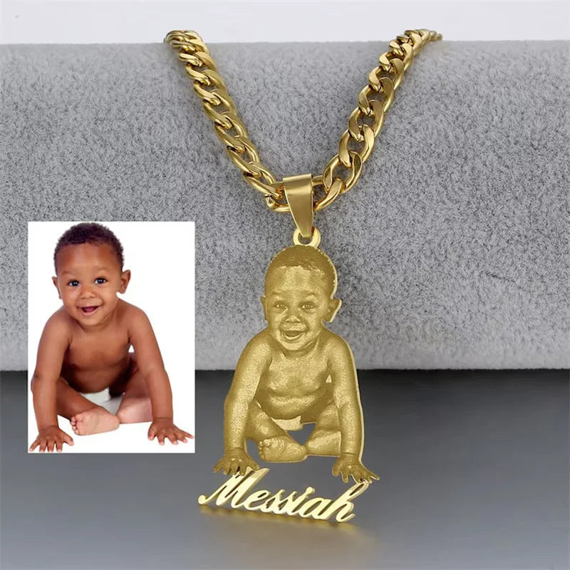 Custom Photo Nameplate Pendant Necklace | 18K Gold Plated