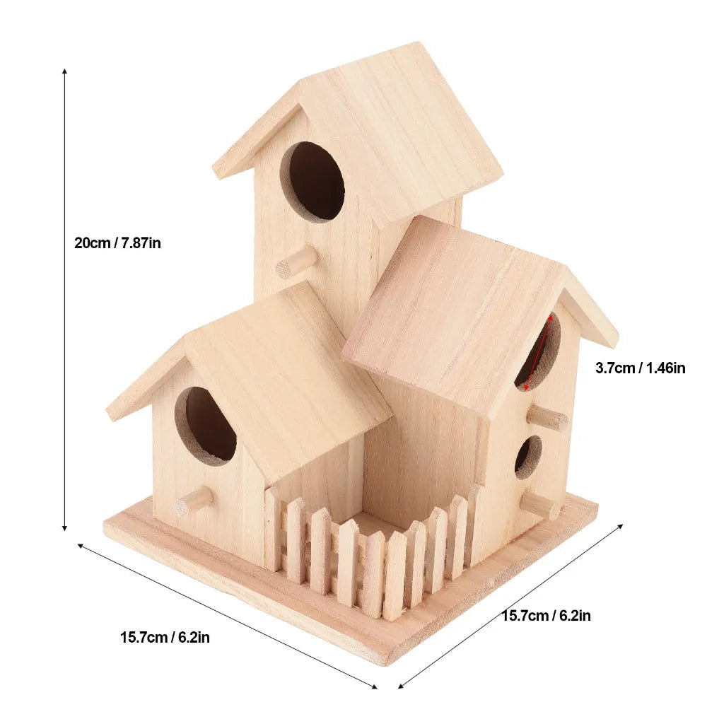 Handmade 4-Hole Wooden Birdhouse – DIY Garden Bird House