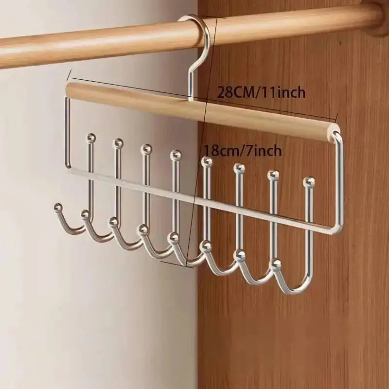 Wooden Multi-Hook Hanger – Closet Organizer for Belts & Scarves