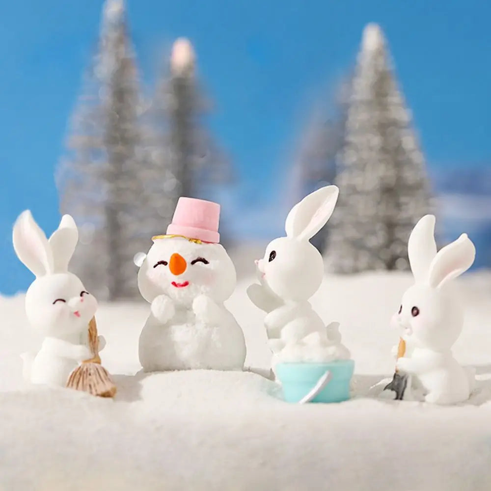 Snowman Bunny Miniature Figurine – Christmas Micro Landscape Décor