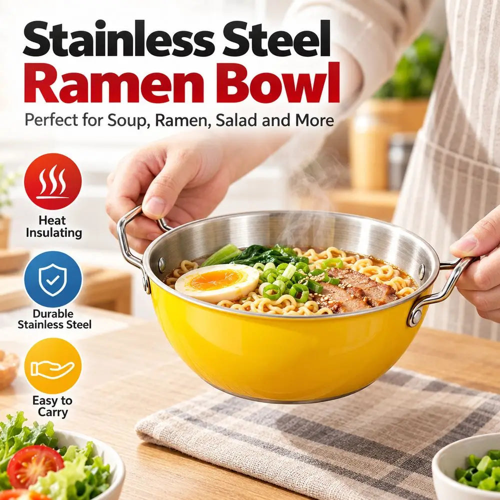 Stainless Steel Ramen Bowl | Double Ear Handles | 17cm
