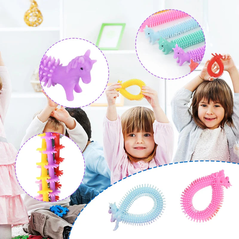 Unicorn Pull Worm Stretch Fidget Toys – Kids Party Favors 6-24pk