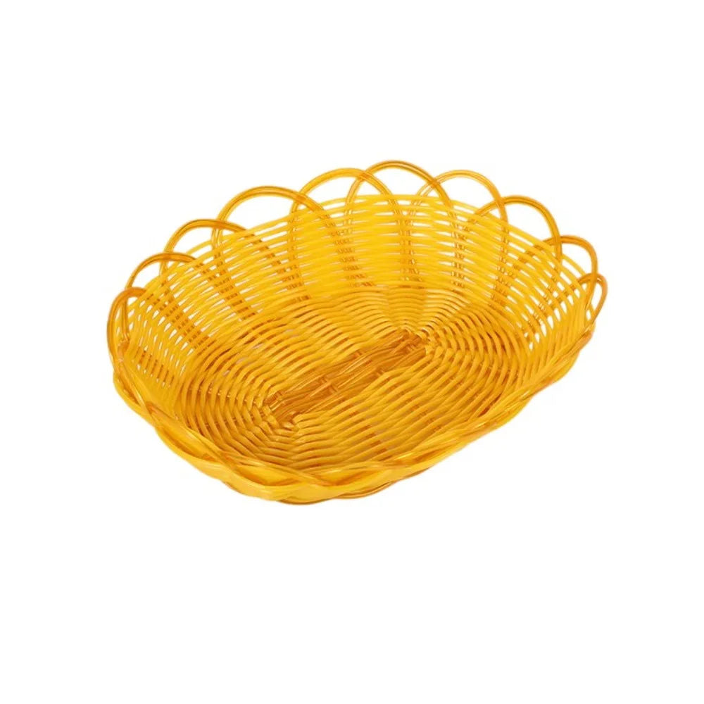 Woven Rattan-Style Plastic Basket – Bread, Snack & Fruit Serving