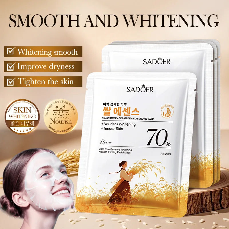 SADOER White Rice Brightening Face Masks – Hydrating & Firming
