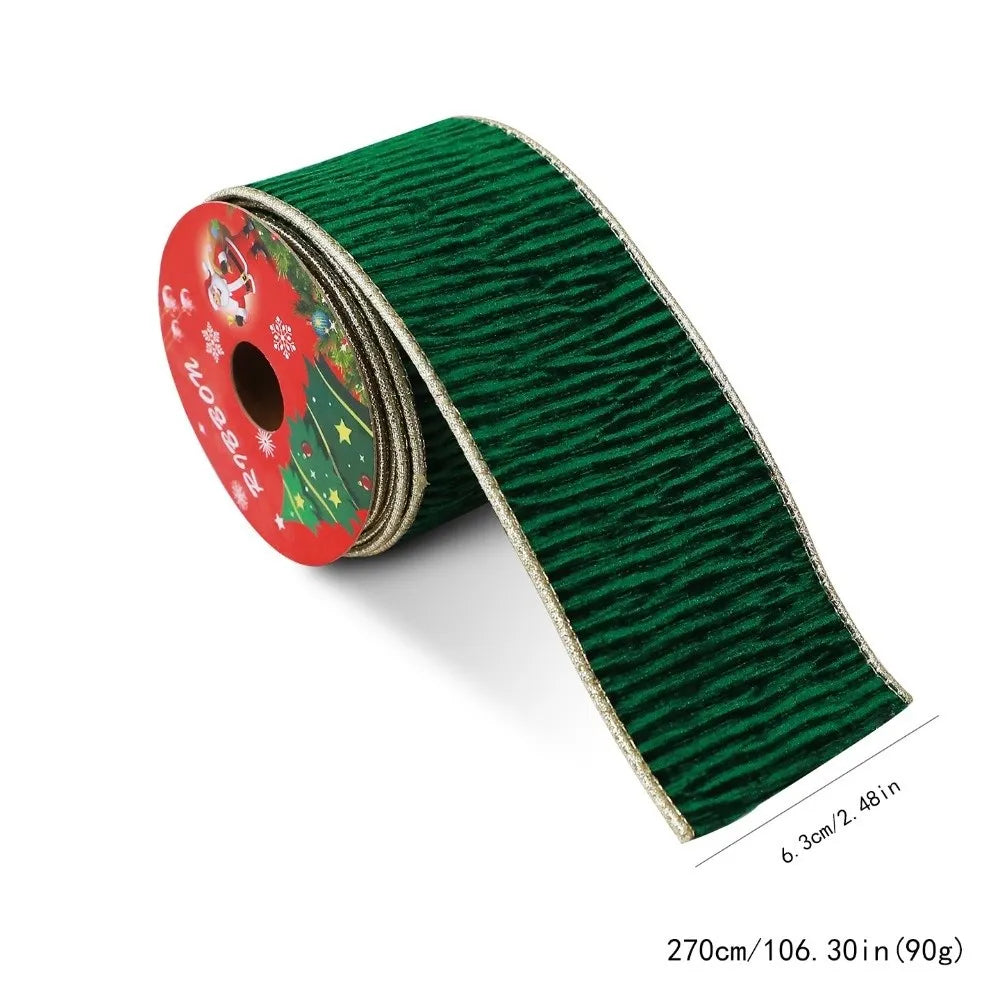 Christmas Velvet Ribbon 3 Yards – Gold Wire Edge, 8.9cm Wide