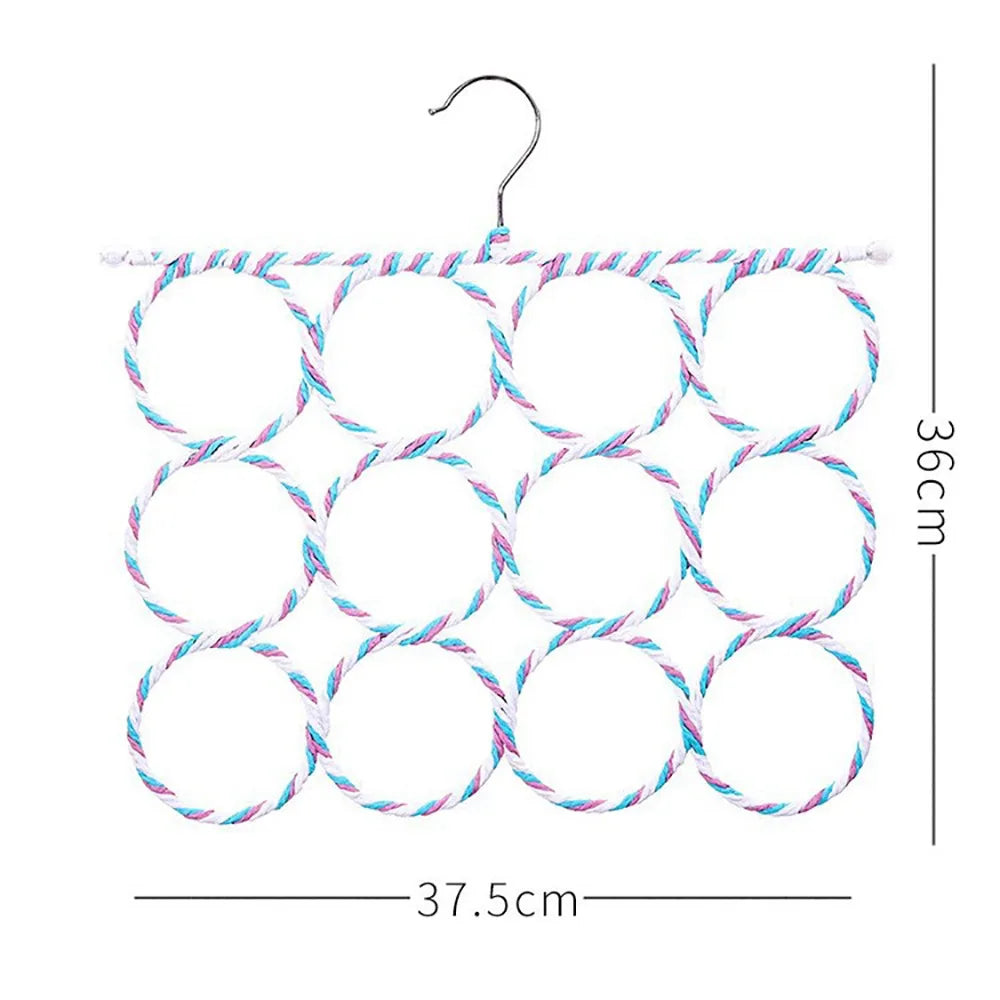 Rattan Weave Scarf Hanger – Multi-Ring Iron Wardrobe Organizer