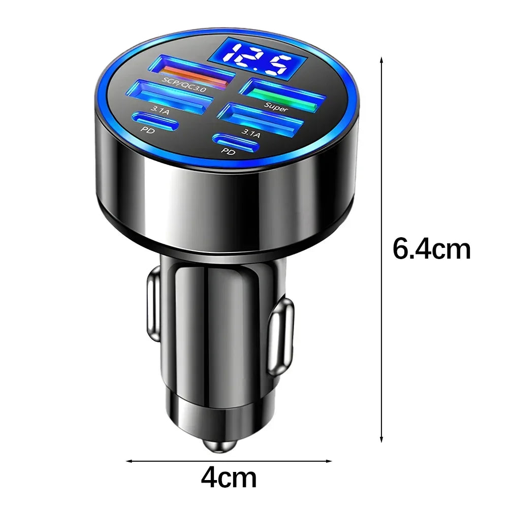 8-in-1 66W Car Charger 4USB+4PD Fast Charging Digital Display