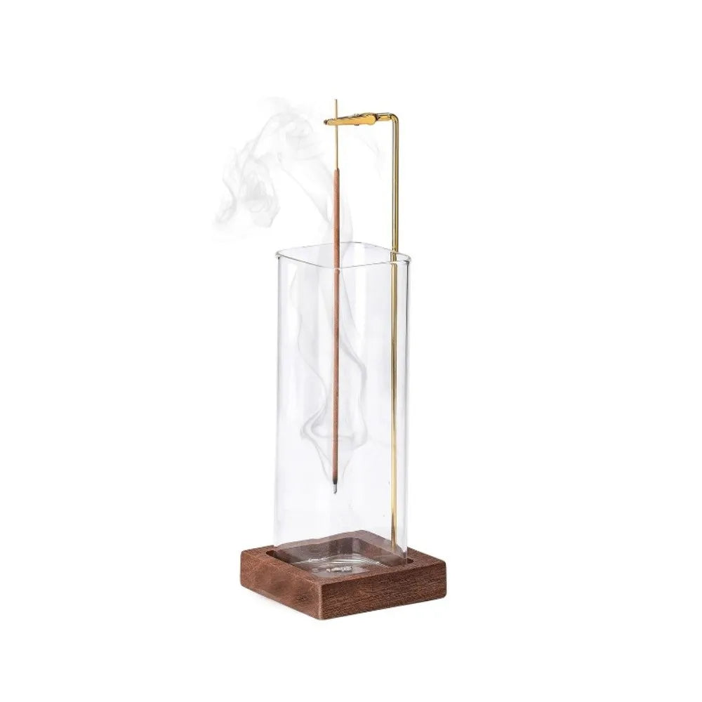 Solid Wood & Glass Incense Stick Holder Burner | Home Décor