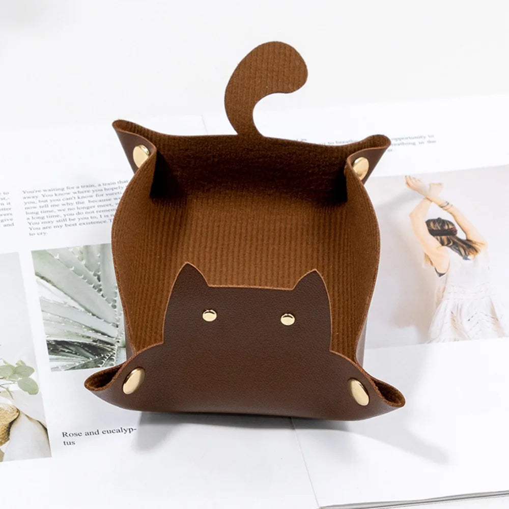 PU Leather Cat Dice Tray – Folding Hexagonal RPG & DnD Tray