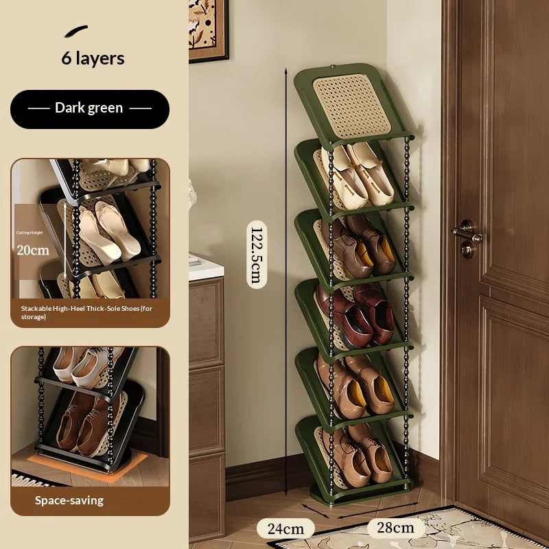 Vintage Rattan Multi-Tier Shoe Rack Entryway Organizer