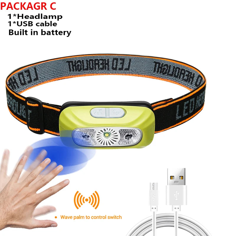 USB Rechargeable LED Headlamp – Motion Sensor, 4 Modes
