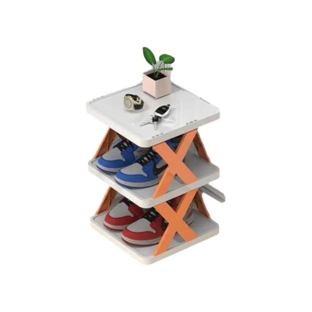 Folding X-Shape Shoe Rack – Detachable Plastic Shoe Organizer
