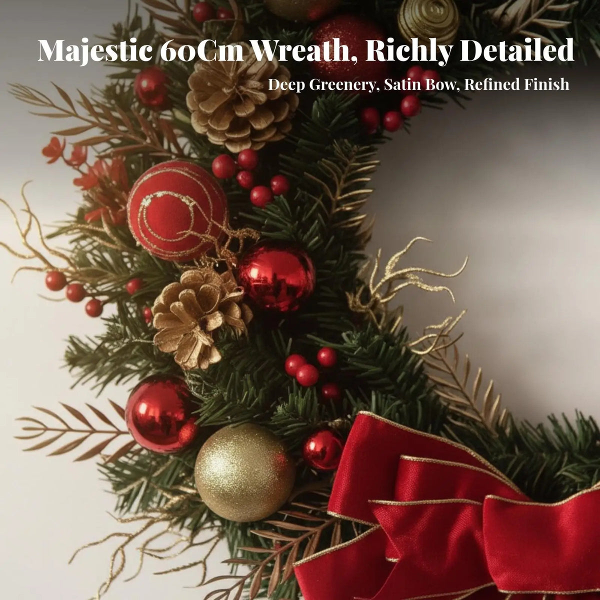 Pre-Decorated Christmas Wreath with Bow | Artificial Foliage