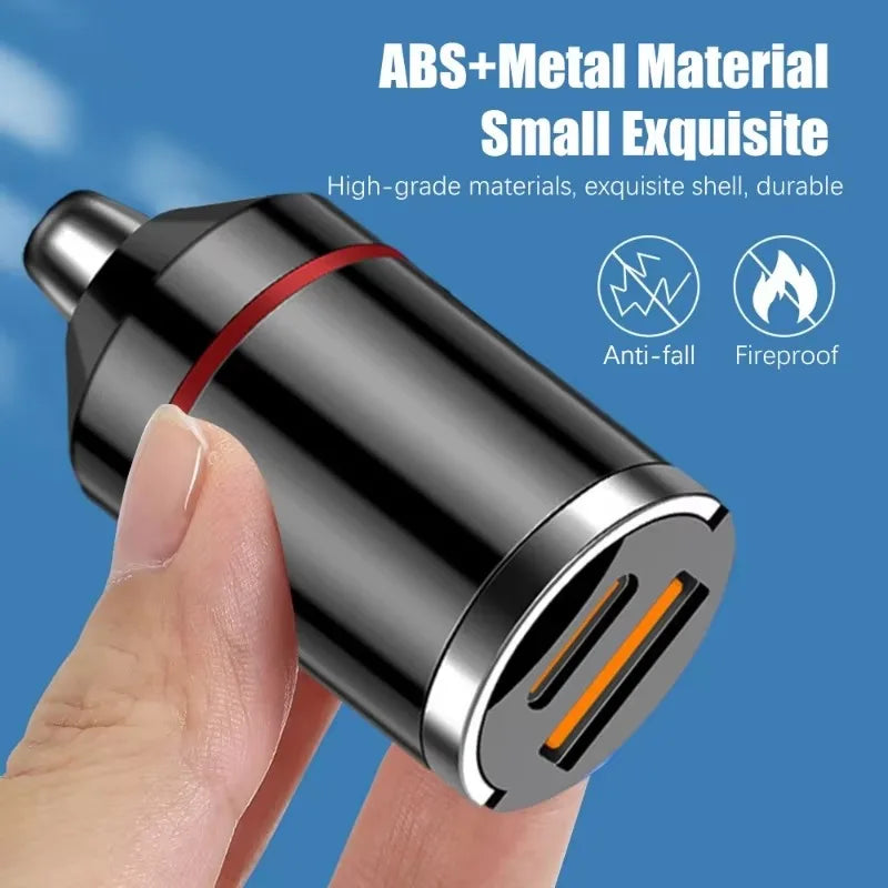 Dual Port Car Charger PD 30W + QC3.0 Fast Charging 12–24V