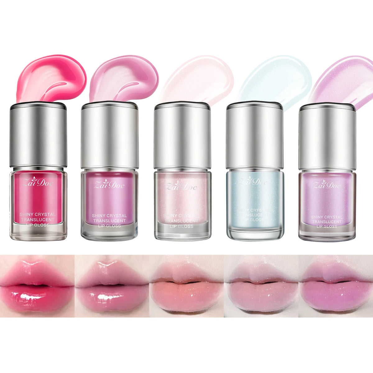 ZaiDoc 5-Color Crystal Lip Gloss Set – High Shine & Hydrating