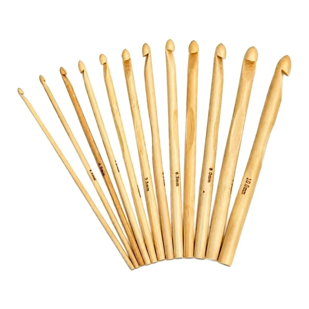 12-Piece Bamboo Crochet Hook Set – 3mm to 10mm Knitting Needles