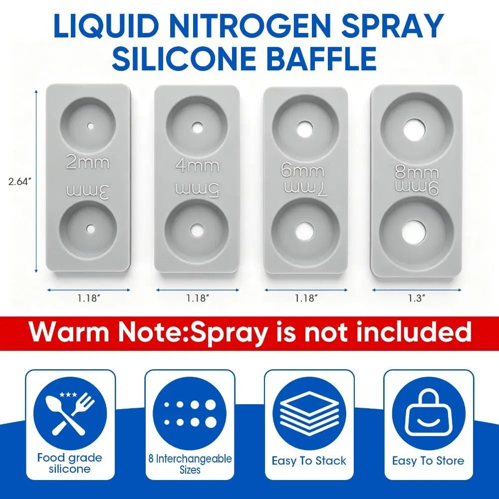 Silicone Liquid Nitrogen Spray Baffle Set – 4-Pack, 2–9mm